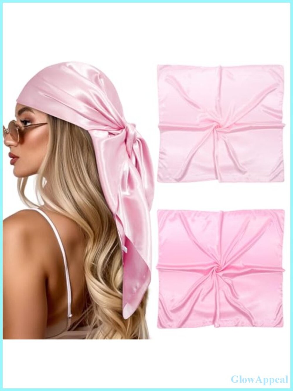 2Pcs Large Satin Head Scarf for Women Square Hair Wrapping Bandanas Silk Like 35